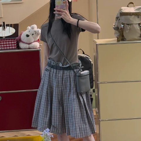 Miu Miu 百褶裙 蓝色格纹