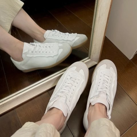 Maison Margiela35-38码起来Featherlight 反绒拼接皮革休闲鞋
