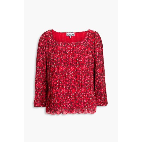 花卉印花褶皱女衬衫