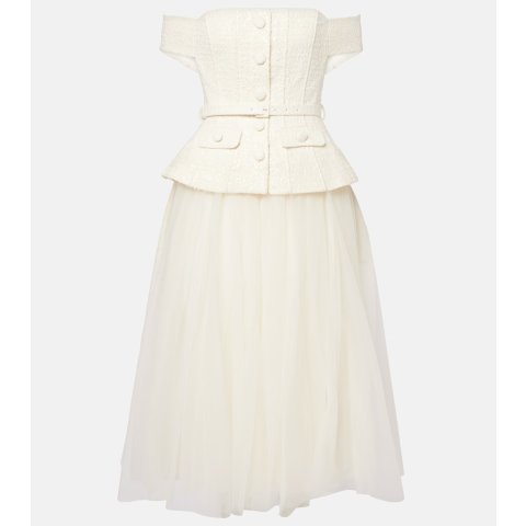 新娘亮片蝴蝶结中长连衣裙