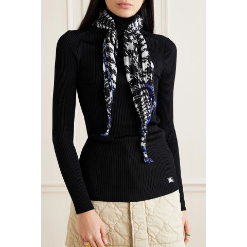 丝绸拼接高领针织衫