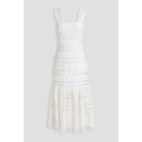 蕾丝拼接亚麻中长连衣裙