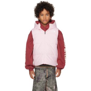 大童粉色连帽羽绒马甲