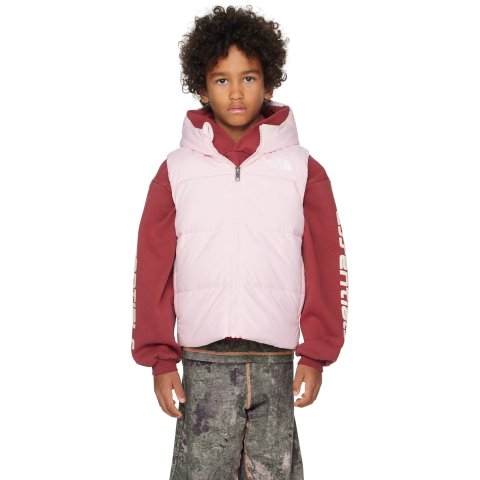 大童粉色连帽羽绒马甲