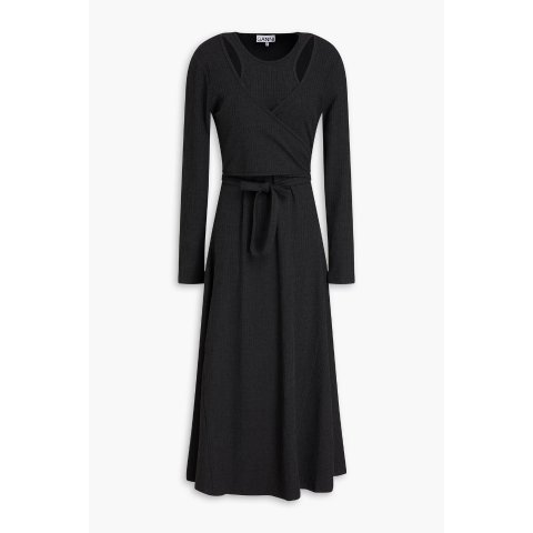 抽褶针织裹身中长裙