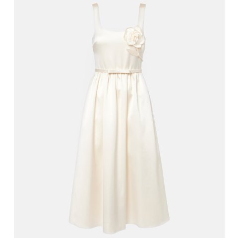 Self-Portrait花卉贴花缎面中长礼服