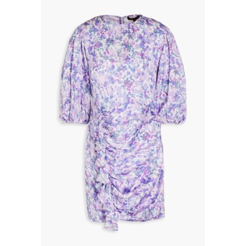 印花缎面荷叶边连衣裙