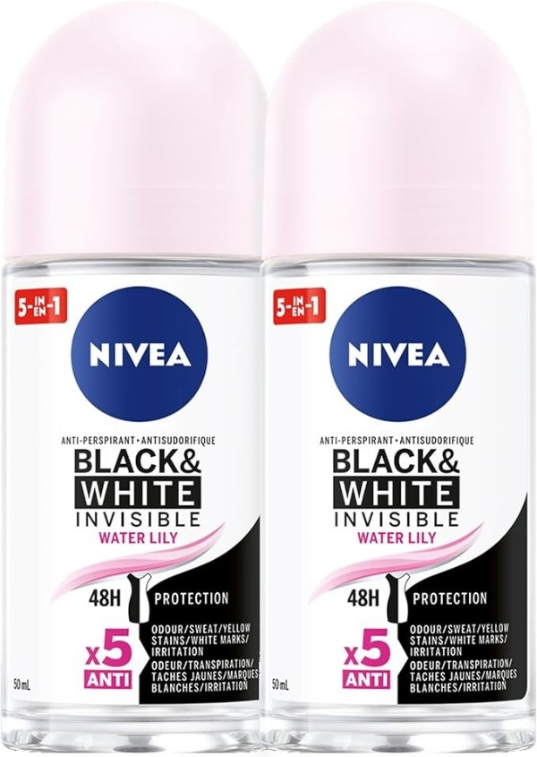 NIVEA 黑白隐形 48小时睡莲止汗除臭滚珠2件