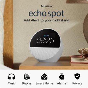售价$149 带屏显时钟新品上市：Amazon 全新智能音箱Echo Spot (2024款)