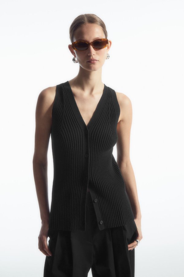 RIB-KNIT V-NECK WAISTCOAT