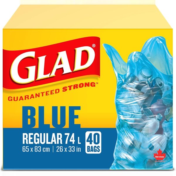 Glad Blue 74升  可回收垃圾袋 40个装 结实耐用