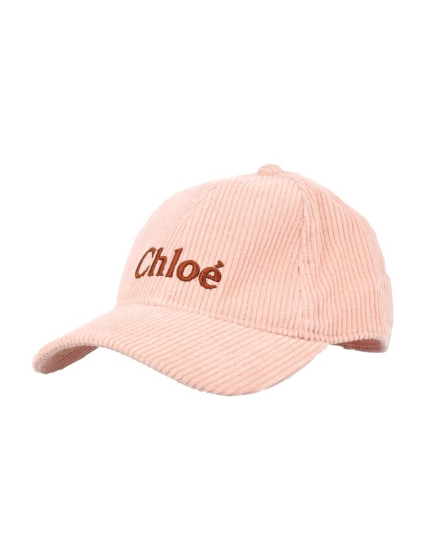 Chloé Kids 徽标刺绣灯芯绒帽子
