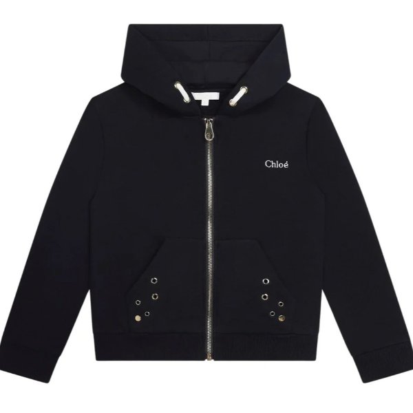 Chloé Kids 孔眼缀饰拉链连帽衫
