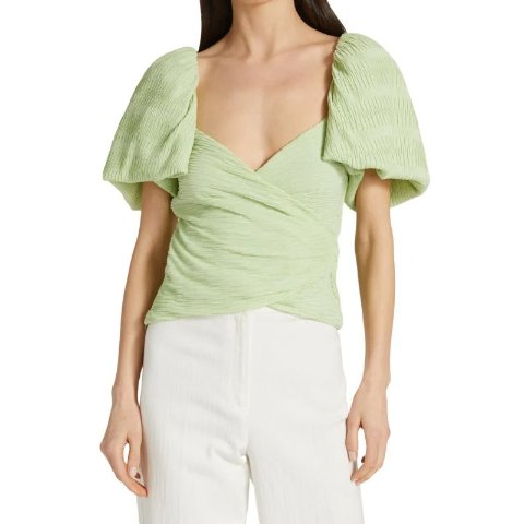 JONATHAN SIMKHAIPlisse Knit Puff-Sleeve Top