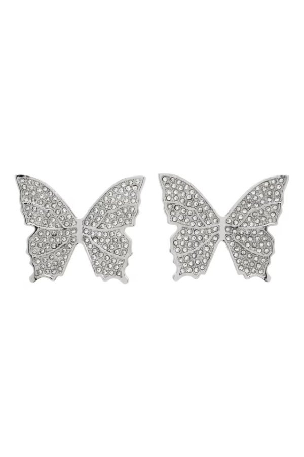 银色 Rhinestone Butterfly 耳饰