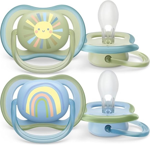 Philips Avent Ultra Air Pacifier 0-6m, Smiling Sun/Blue Rainbow, 4 pack SCF085/49
