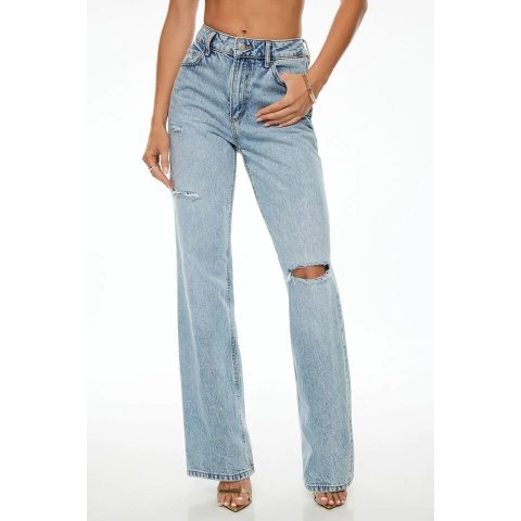 Dynamite阔腿破洞牛仔裤