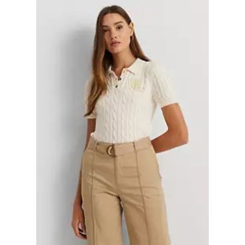 Ralph LaurenCable Knit Cotton Polo Sweater