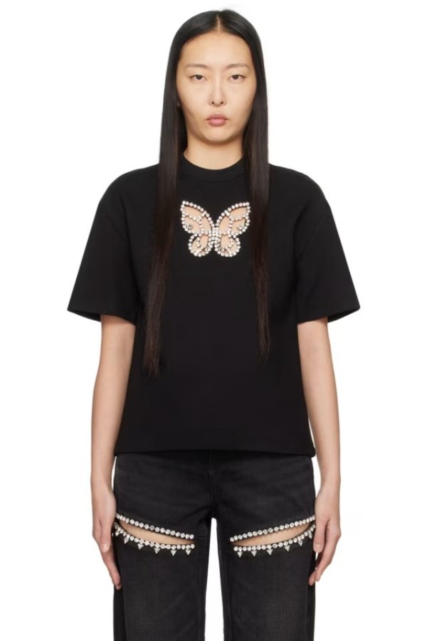 SSENSE 独家发售黑色 Crystal Butterfly T 恤