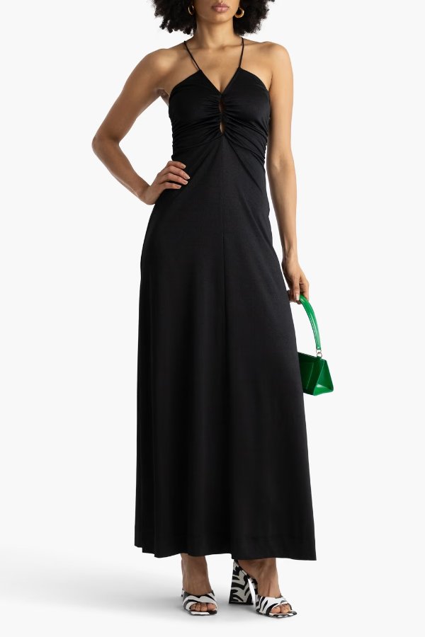 Ruched cutout crepe maxi dress