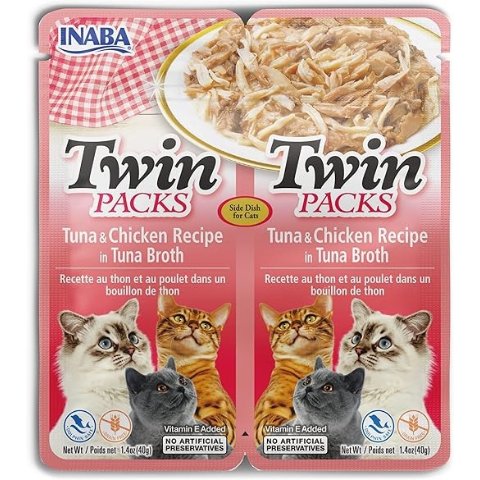 Cat Twin Packs 吞拿鱼 鸡肉汤猫零食，80 克（6 包）