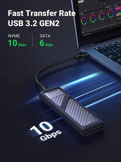 10Gbps M.2 NVMe SATA SSD 硬盘盒 带 2 根电缆