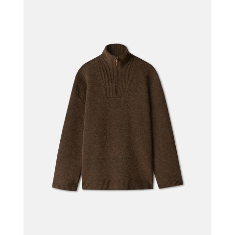 半拉链棕色毛衣