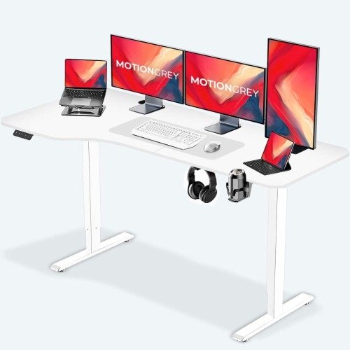 MotionGrey - Height Adjustable L Shaped Standing Desk, 160x60cm, Corner Desk, L Shape Desk, Computer Electric Sit Stand Desk Stand - Motorized Frame LeftTop (White 63x24)MotionGrey - 高度可调的 L 形站立式书桌，160x60 厘米，转角书桌，L 形书桌，电脑电动坐立式书桌 - 电动框架左上（白色 63x24）