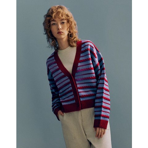 URban Revivo条纹V领开衫