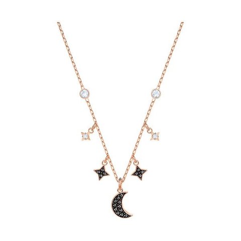 SwarovskiDuo Moon Necklace, Black, Rose gold plating