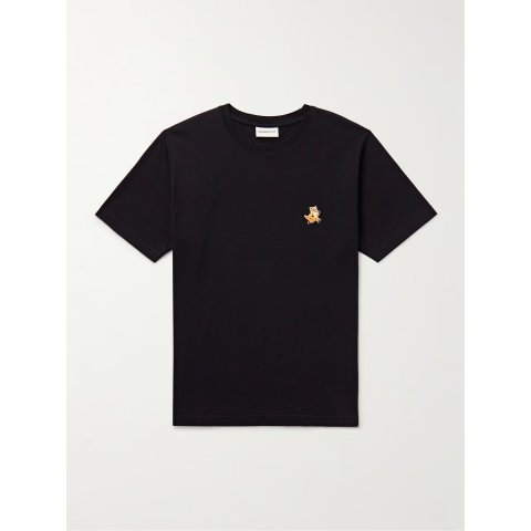 Black Logo Appliqued Cotton Jersey T Shirt Maison Kitsune Mr Porter