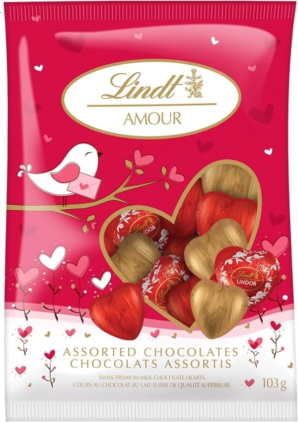 Lindt Amour 什锦心形牛奶巧克力，103 克袋装