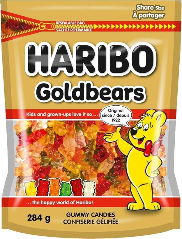 Goldbears 软糖，6 种水果口味，不含人工色素 - 284 克可重复密封袋