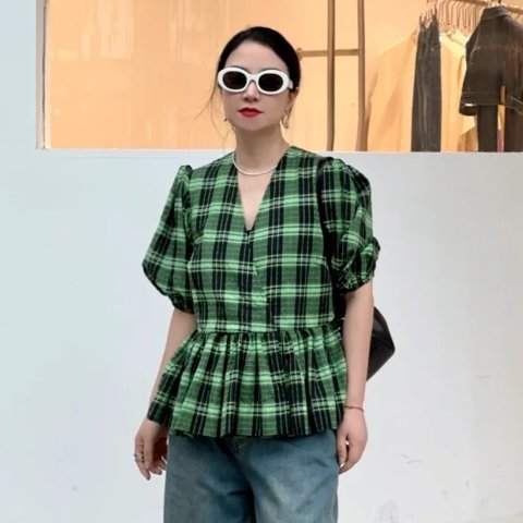 Ganni@XZ-萧臻格纹短袖