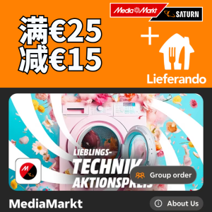 Lieferando 又出神券‼️Mediamarkt/ Saturn 满€25立减€15