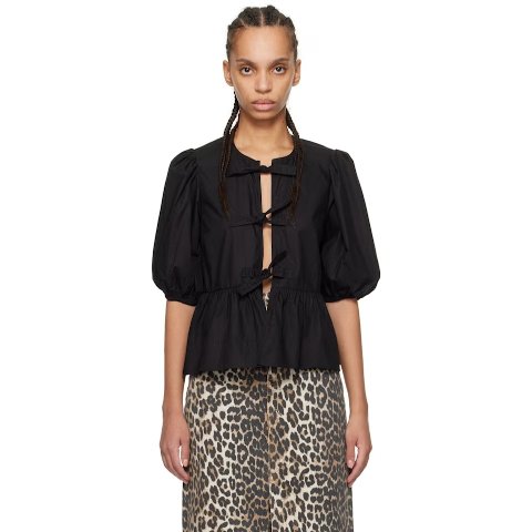 Black Cotton Poplin 蝴蝶结上衣