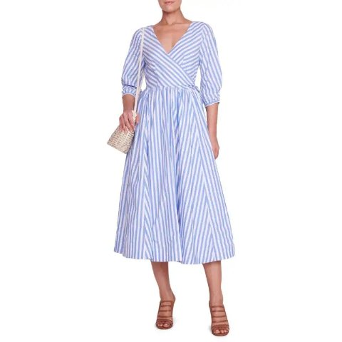 StaudJodie Striped Wrap Midi Dress