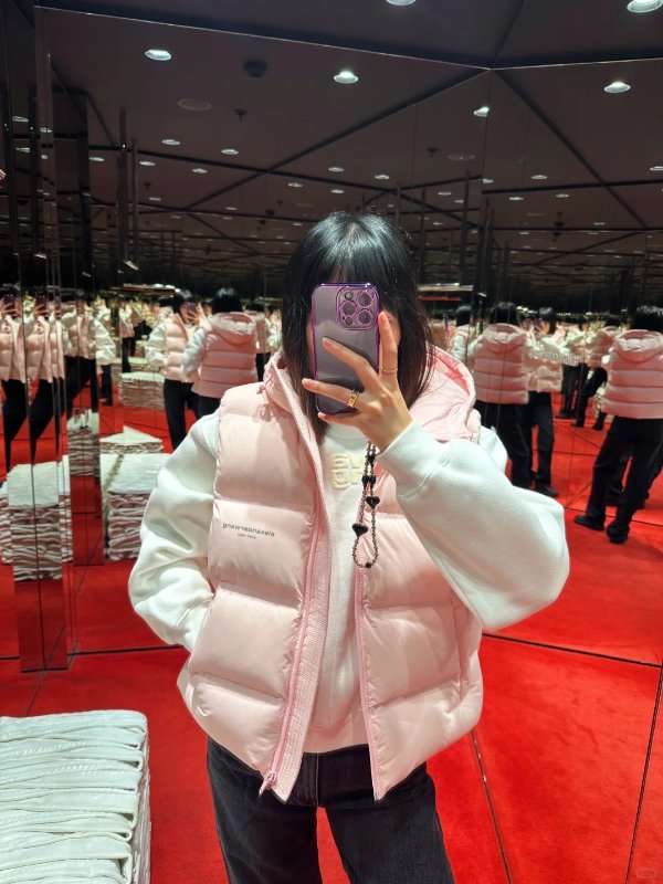 粉色 Cropped Hooded 羽绒马甲