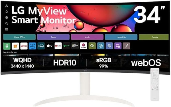 MyView 智能显示器 34SR65QC-W（34 英寸 21:9 曲面超宽 QHD (3440x1440) 显示屏