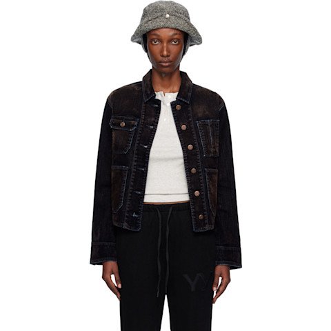 OPEN YYBlack Velvet Denim Trucker Jacket