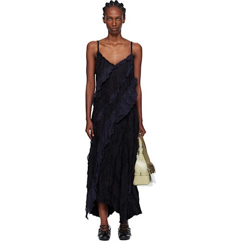 OPEN YYBlack Ruffle Cotton Linen Blend Maxi Dress