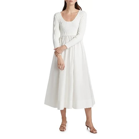 ZimmermannScoopneck Mixed-Media A-Line Midi-Dress