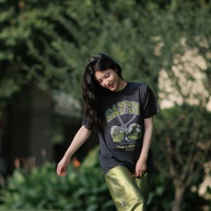 GanniBlack Basic Jersey Green Cherry Relaxed T-shirt