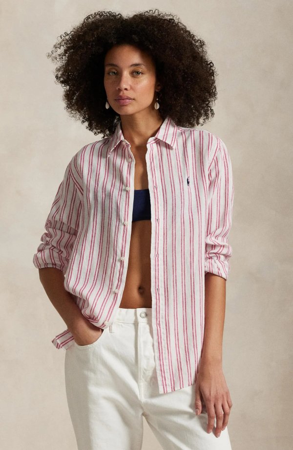 Classic Fit 亚麻条纹衬衫