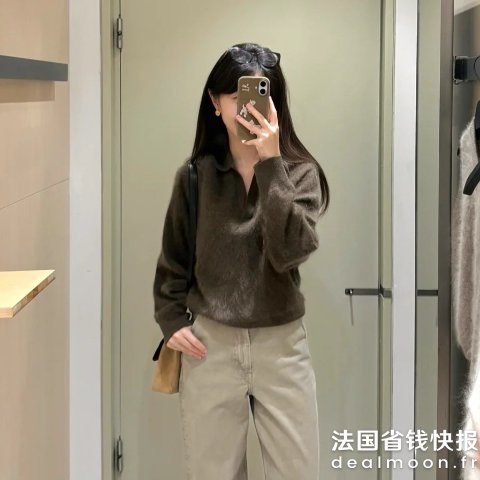 COS@土圆三三拉绒羊绒POLO衫