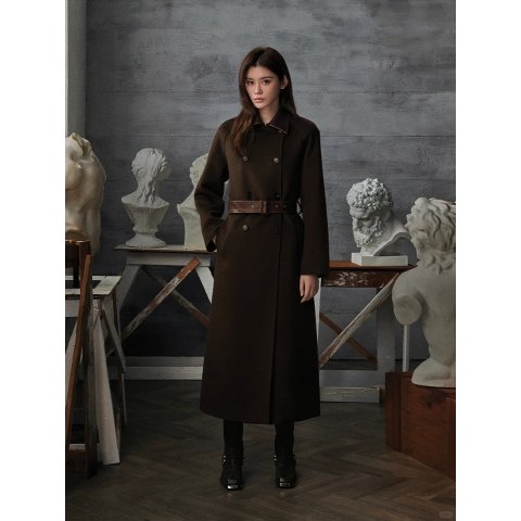 SandroLong Wool Leather Coat