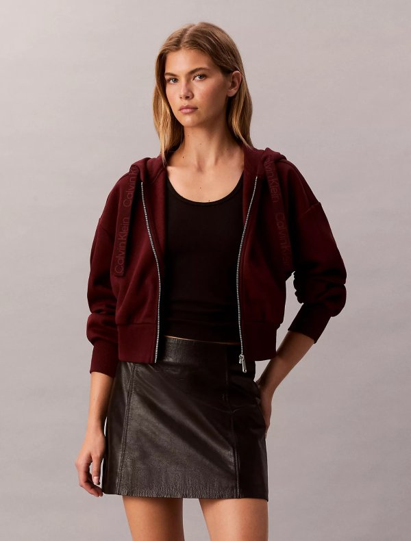 酒红拉链卫衣