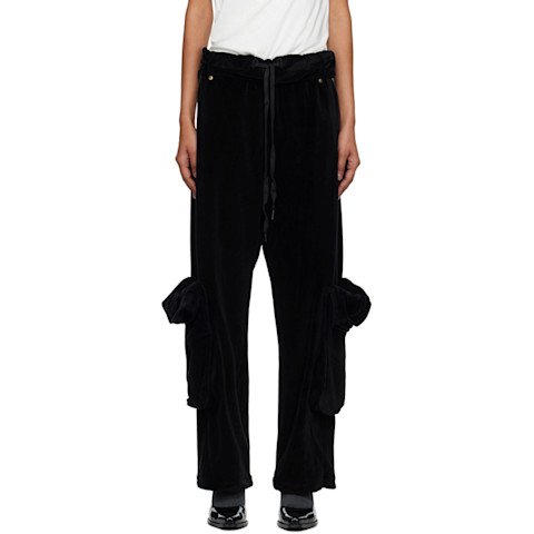 OPEN YYBlack Velour Cargo Pants Drawstring Waist
