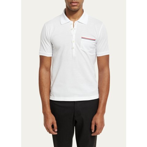 Thom BrowneSpend$500 Get $150 Gift CardHeather Polo Shirt Striped Pocket