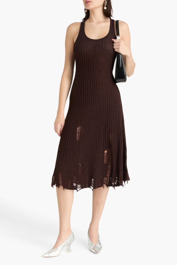 Acne Studios Distressed 亚麻连衣裙 中长款